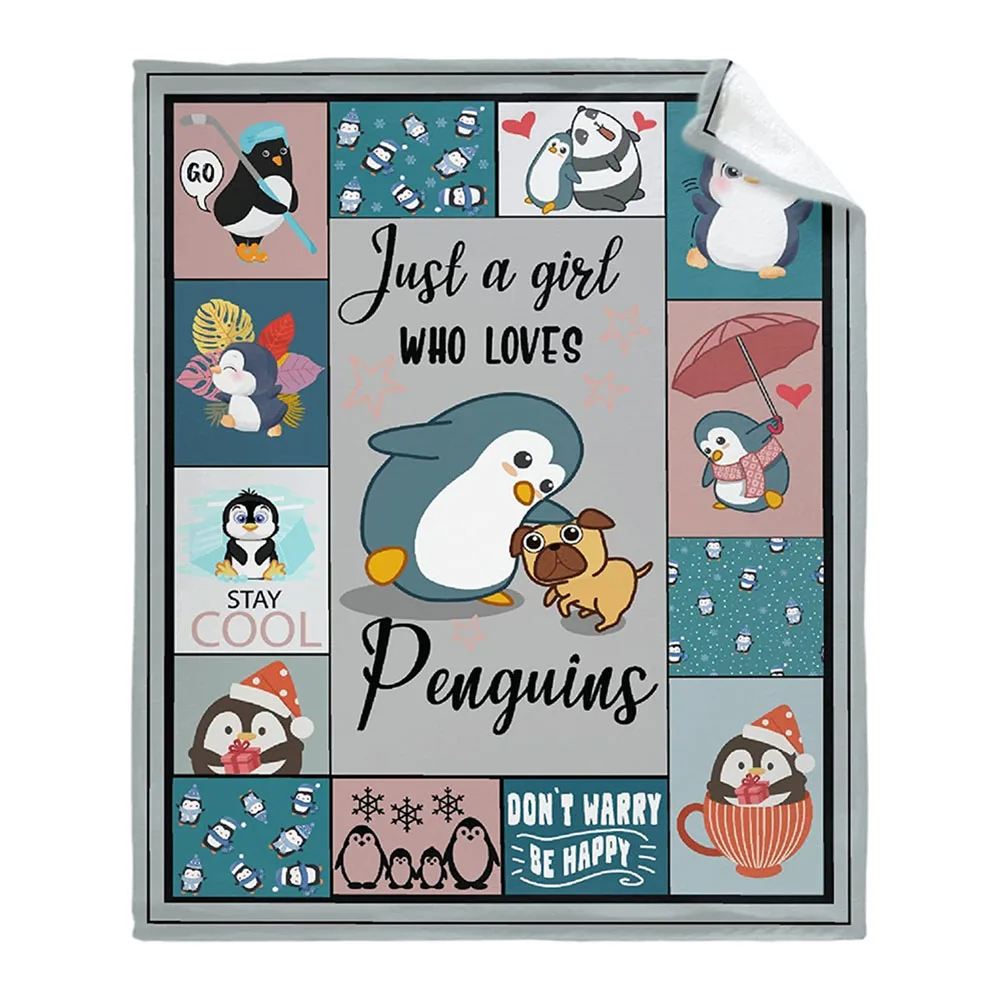 

HX Fashion Animals Flannel Blanket Just A Girls Who Loves Penguins 3D Print Plush Quilts Thin Throw Blankets for Bed 5 Size