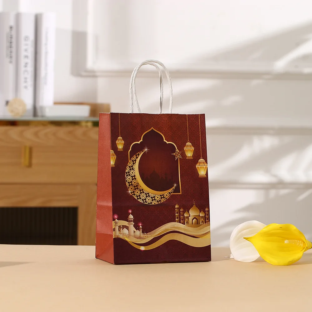 أكياس هدايا ورقية للعيد مبارك ، ديكور رمضان ، تغليف حلوى رمضان كريم ، كيس بسكويت ، لوازم إسلامية ، 4 * * *