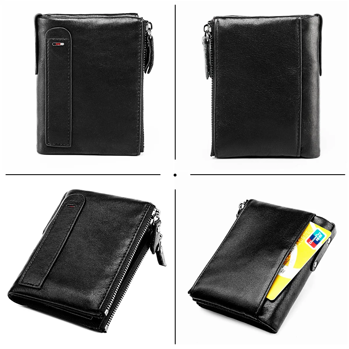 Genuine Leather Short Men RFID Wallets Name Engraving Leather Card Holder Brand Men Retro Coin Pocket Zipper Male Wallet