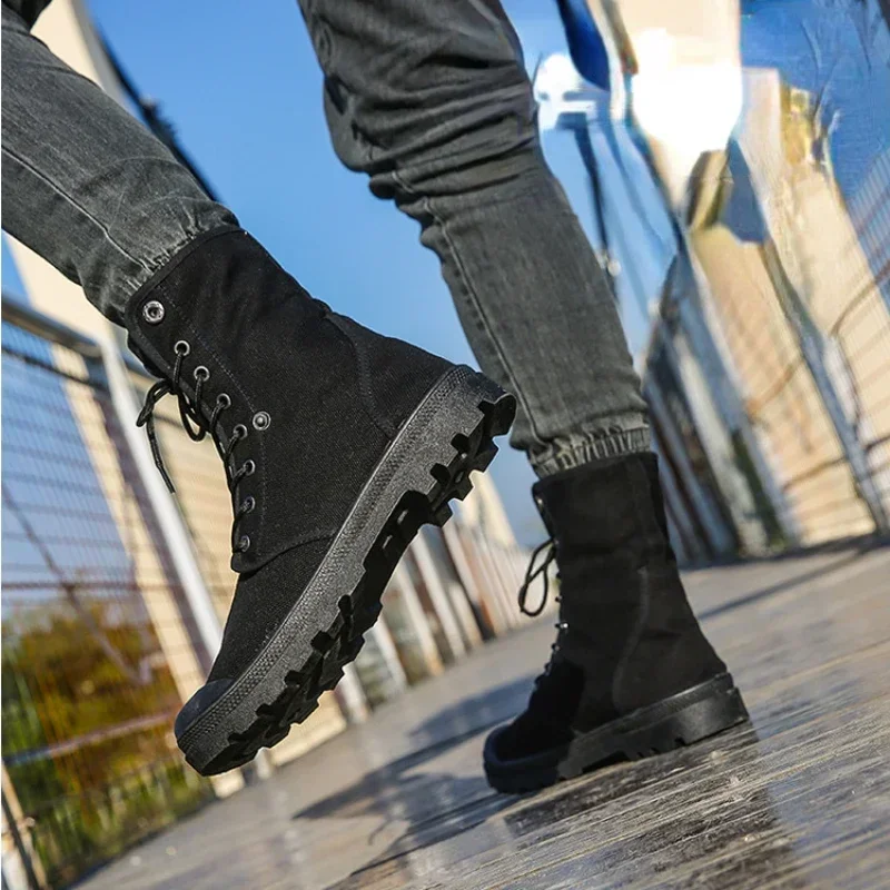 Botas de lona para hombre, zapatos altos para hombre, nueva tendencia 20224, zapatos con puños de plataforma, botines informales para hombre, Bota