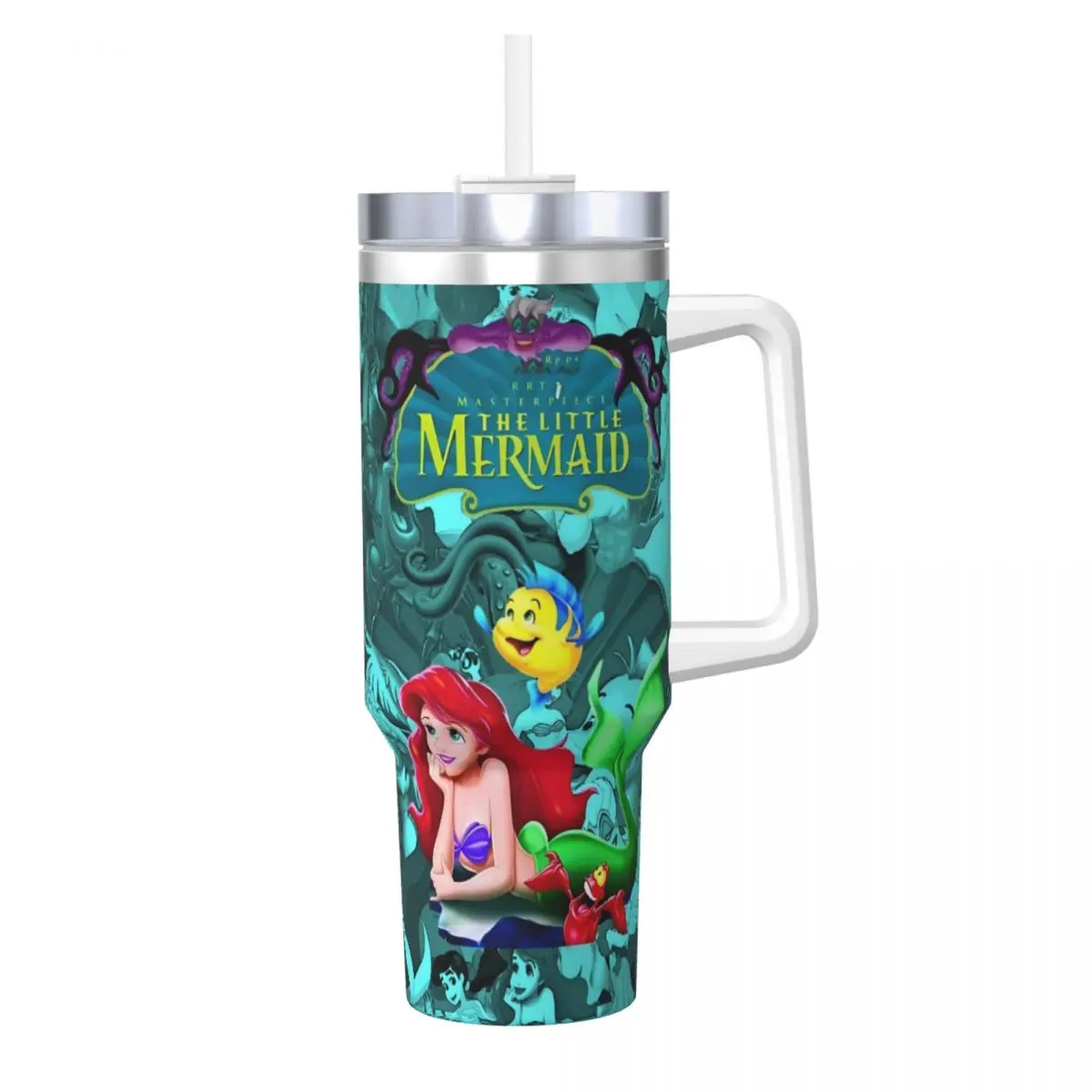 

Stainless Steel Tumbler The Little Mermaid Cartoon Car Mugs With Straws Cold Drink Water Bottle Keep Heat Large Thermal Mug