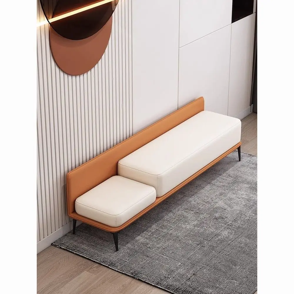 Home high-end leather bedside stool bedroom cloakroom long sofa stool