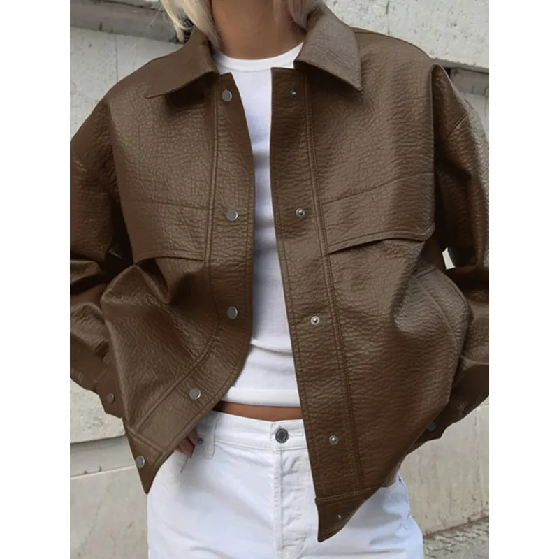 

Осенняя новинка: стильная женская кожаная куртка в мотоциклетном стиле из текстурированной кожи под крокодила с длинными рукавами и отложным воротником