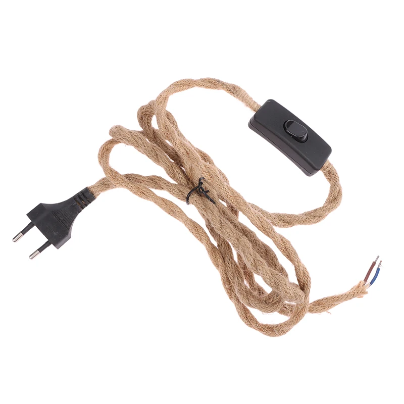 EU Plug Twisted Hemp Rope Power Cord Retro E27 Lamp Base Socket Cable 1.8 Meters Twine Switch Wire For Wall Lamp Decor