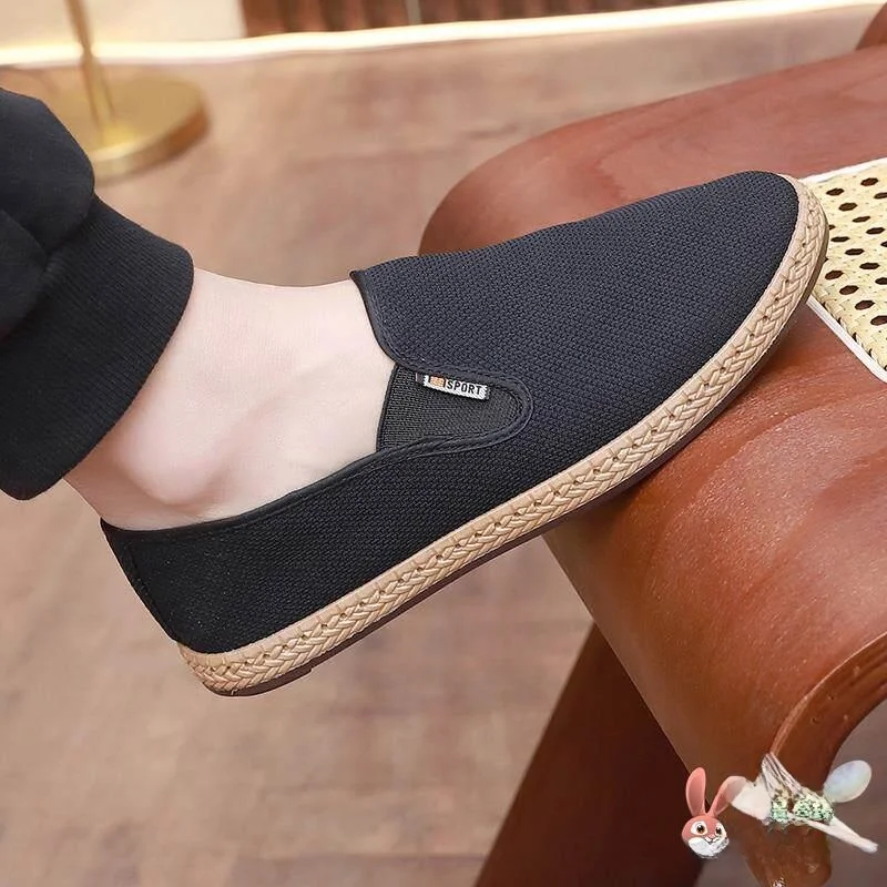 Beijing Men's Cloth Shoes Ai Grass Breathable Anti-Odor Slip-On Casual Lightweight Dad Black Shoes Rubber Outsole Spring Autumn