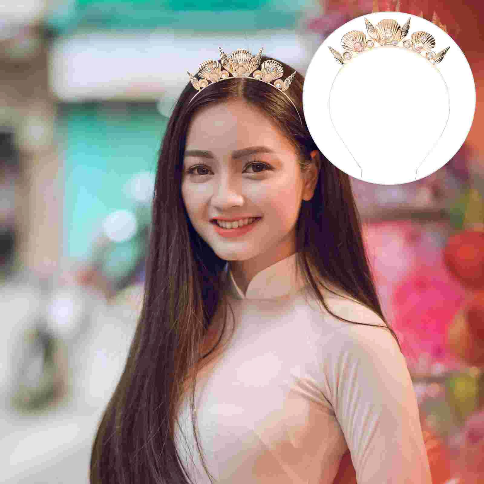 

Girls Hair Clips Decorative Headdress Creative Headwear Hoops Shell Conch Headband 16*128cm Golden Miss