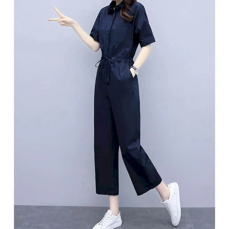 

Solid Casual Jumpsuits Korean Style Oversized Vintage Half Sleeve Playsuits Summer One Piece Outfits Overalls for Women Clothes