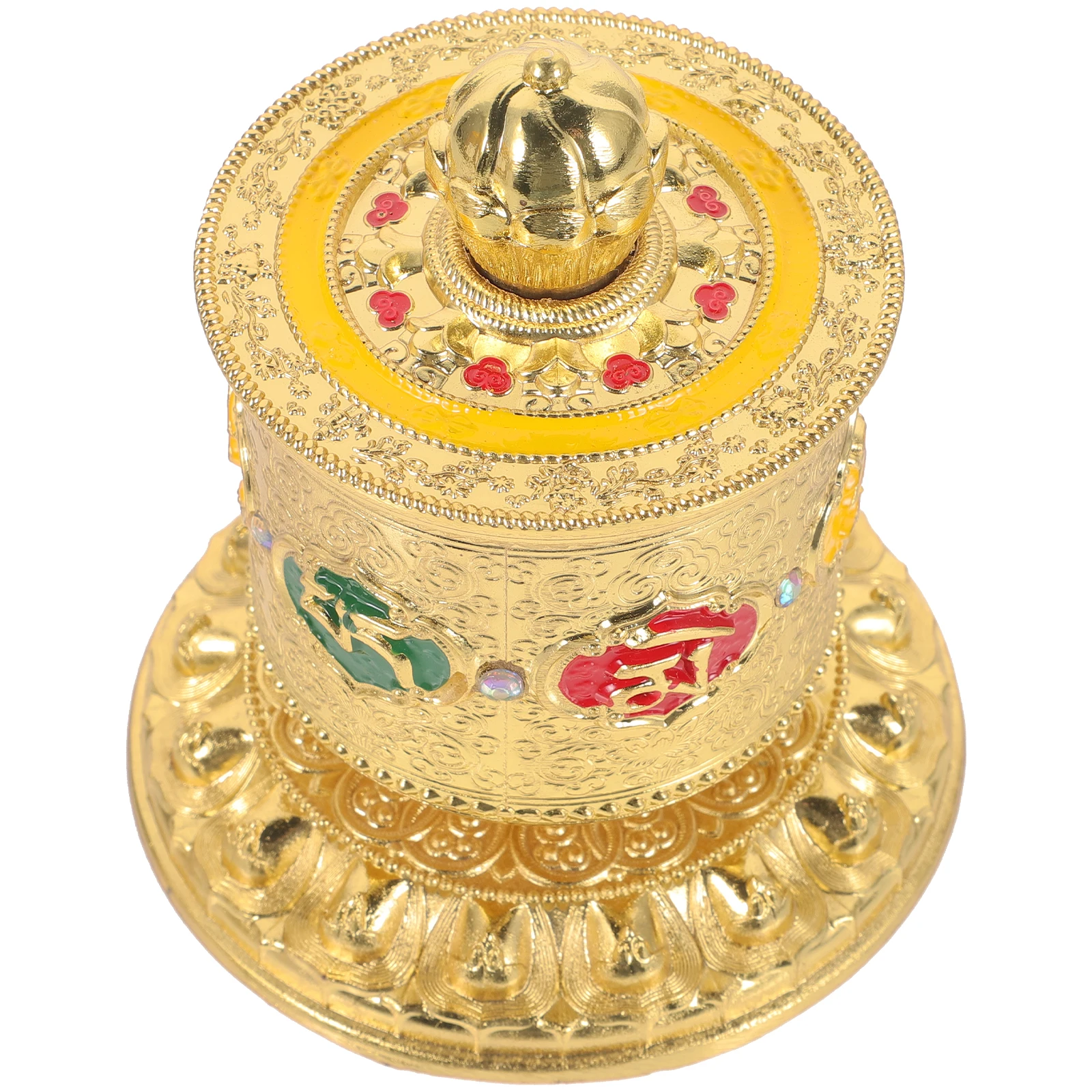 

Golden Prayer Wheel Decoration For Home Office Car Religious Decor Exquisite Unique Adornment Stable Base Household