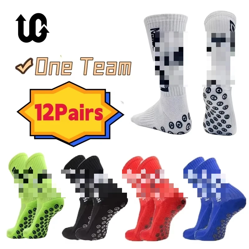 12Pairs Professional Anti Slip Sports Soccer Socks High-Quality Polyester Breathable Sweat Absorbing Non Slip Football Socks