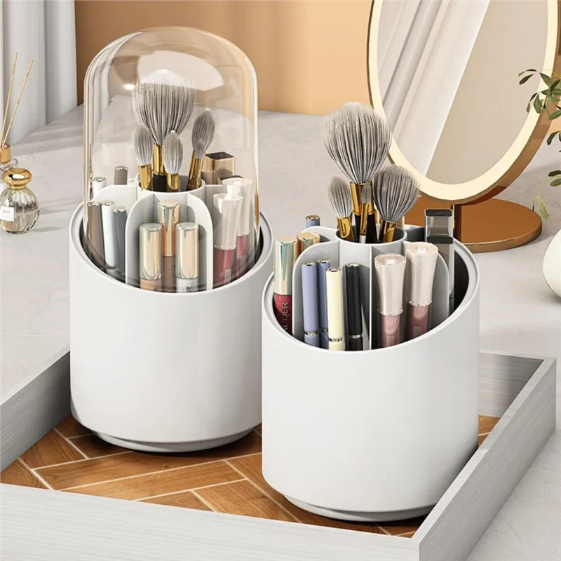 

360° Rotating Makeup Brush Storage Box Large Capacity Portable Multifunction Dust Proof Lipstick Shadow Cosmetic Holder