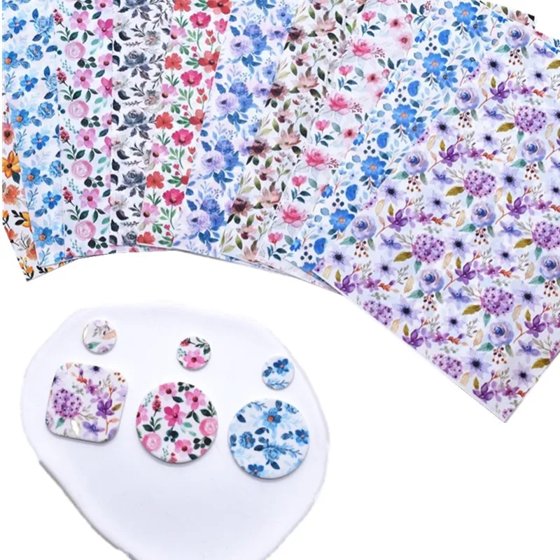 SNASAN Soft Pottery Polymer Clay Watercolor Transfer Paper Colorful Ink Flower Ornament Pendants Eearrings Jewelry Making Tool