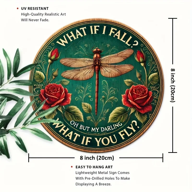 ديكور الغرفة 1 قطعة 8 × 8 بوصة (20 × 20 سم) علامات القصدير المعدنية العتيقة ديكور الحائط ماذا تقع أوه ولكن حبيبي ماذا إذا كنت تطير اليعسوب #2