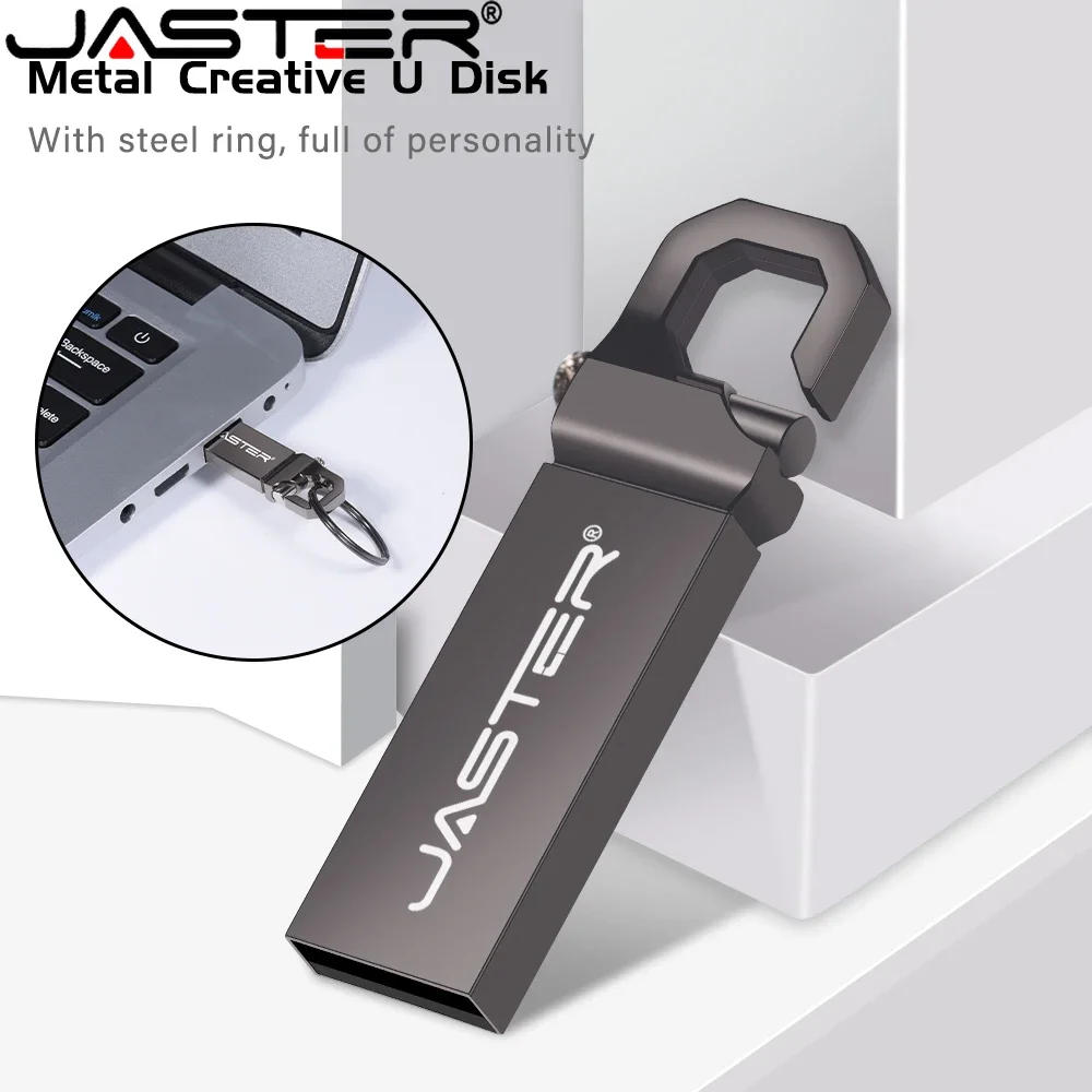 JASTER Golden Music  Memory Stick USB 2.0 Silver Metal Carabiner Flash Drive Free Custom Logo Pen Drive 4GB 8GB 16GB 32GB 64GB