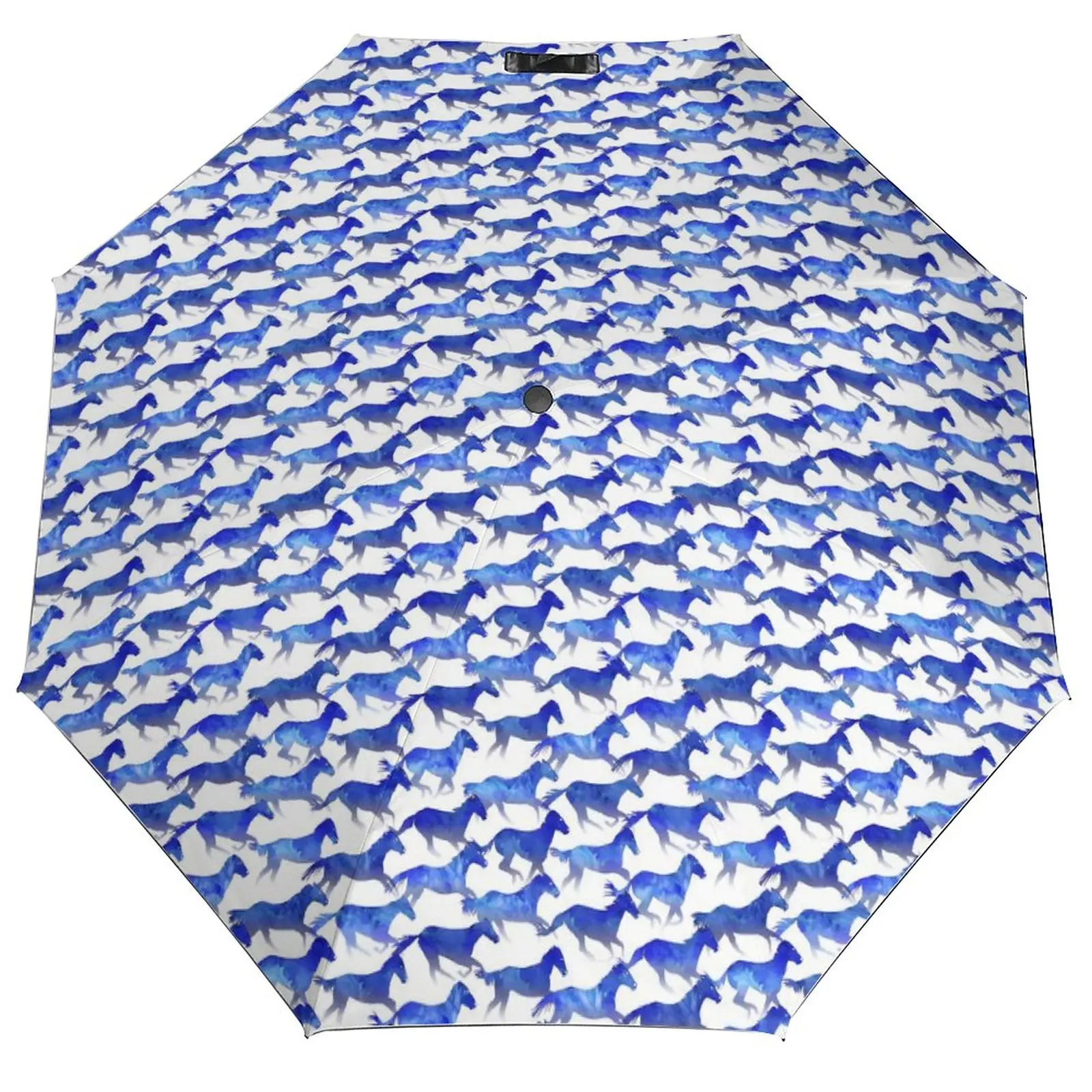 Watercolor Horse Umbrella Blue Animal Print Mini Protection Umbrella Automatic Print Reinforced Trekking Umbrella