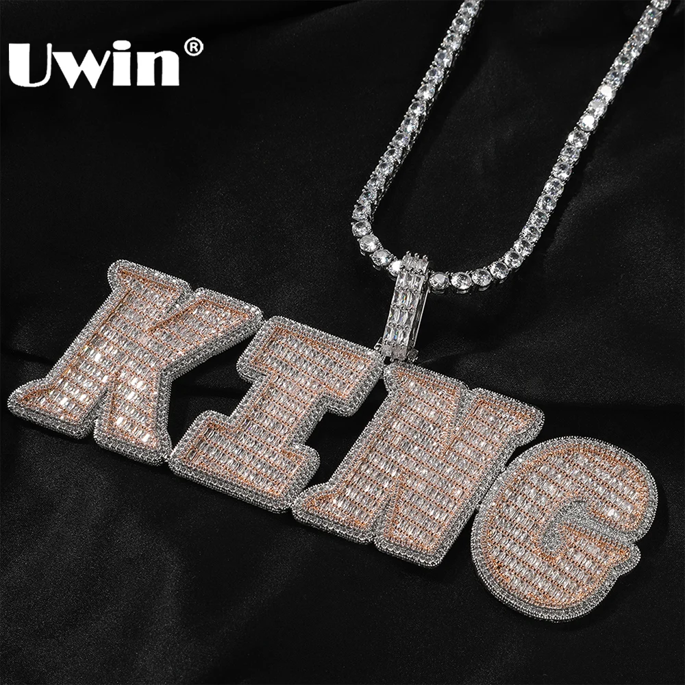 

UWIN Custom Letters Pendant Necklace Iced Out Baguettecz Letter Charms Cubic Zirconia Pendant Necklace Fashion Jewelry