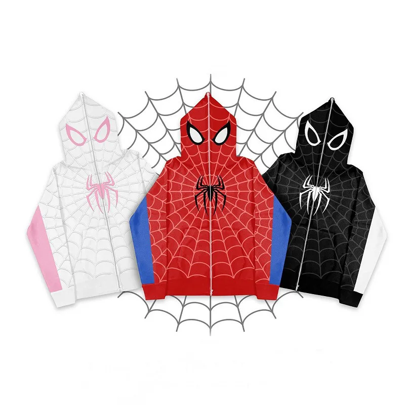 Y2k clothing Spider web Red hoodie sweatshirt zipper warm Harajuku punk grunge Women Hip hop sweatshirt Hoodie interesting 2024