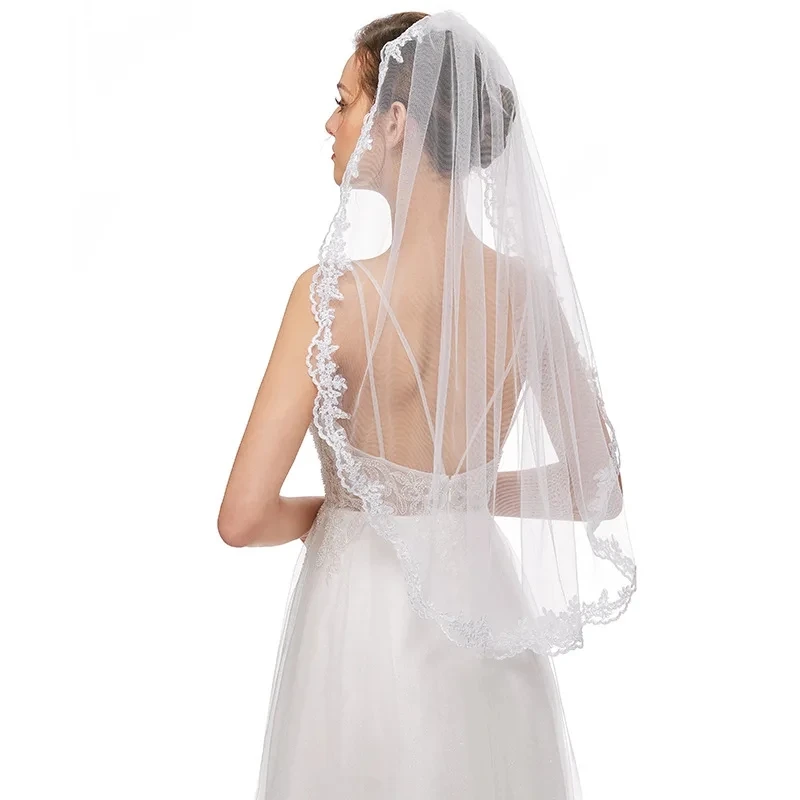 Ivory White Bridal veil Wedding Veil Fingertip Length veils Lace Bridal Veils with Comb Wedding Accessories