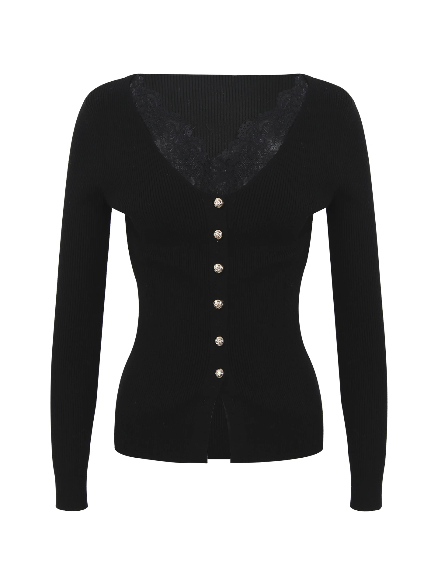 

Red Celebri Knitted Open Cardigan Women's Autumn Winter V-ne Slim Fit Bla Lace Sweater Jaet Commute Sle Long Sve