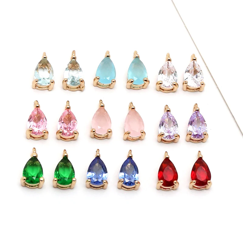 6pcs 5*8mm Vintage Copper gold-plated zircon drop shaped pendant DIY hand jewelry bracelet hair accessories materials