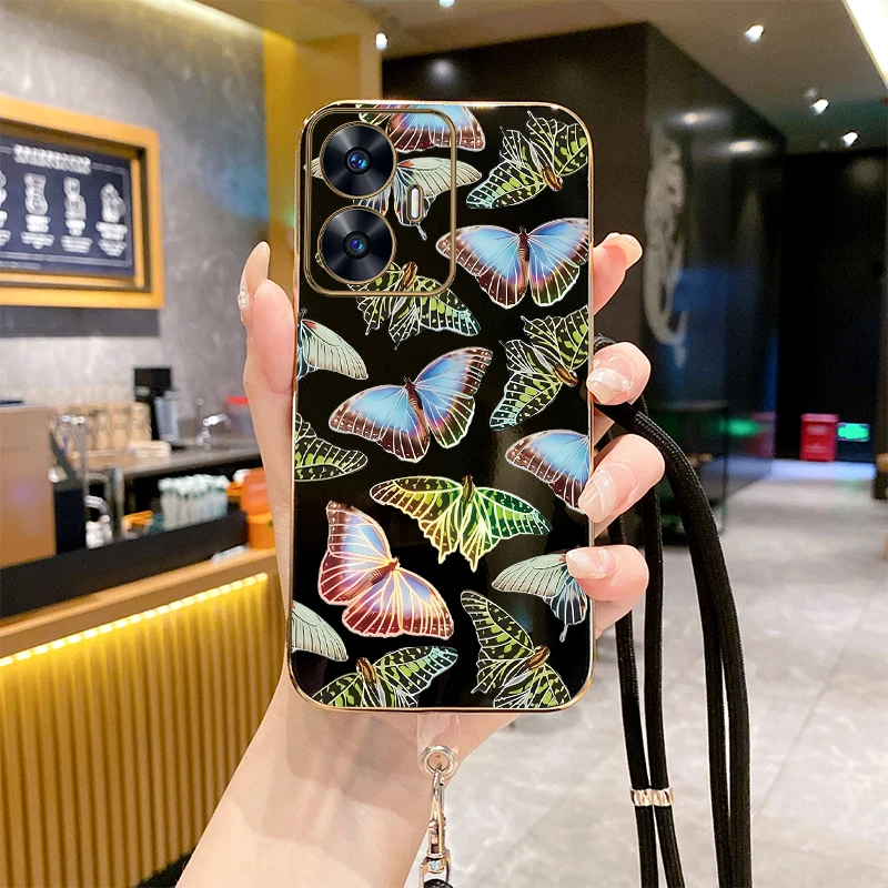 C 55 Bright Butterfly Luxury Plating Phone Case For OPPO Realme C55 C33 C35 C25Y C67 C21 C63 C53 12Pro 9i 10 10T 11Pro 12 Cover