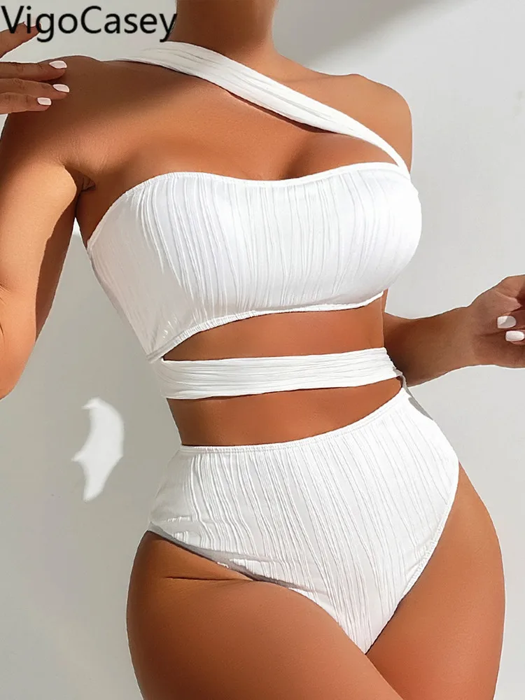 VigoCasey 2024 White One Shoulde Swimwear Women Sexy One Piece Swimsuit Hollow Push UP Monokini Backless Beach Bathing Suit