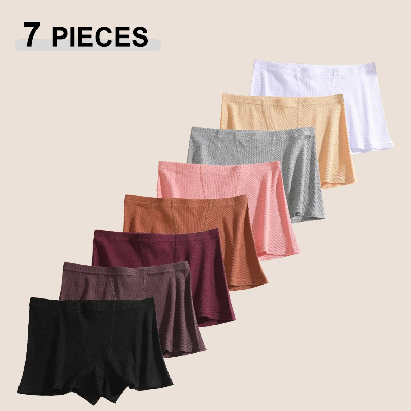 7Pcs/Set Seamless Cotton Women Big Size Thread Boyshorts Soft Cotton Cozy Underpants Solid Color S-XXL Female Sexy Sports Boxers