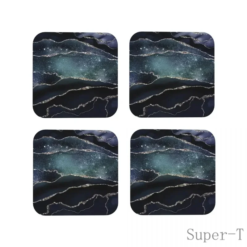 Glamour Night Black Milky Way Fake Marble Galaxy Coasters Kitchen Placemats Cup Coffee Mats For Decor Home Tableware Pams