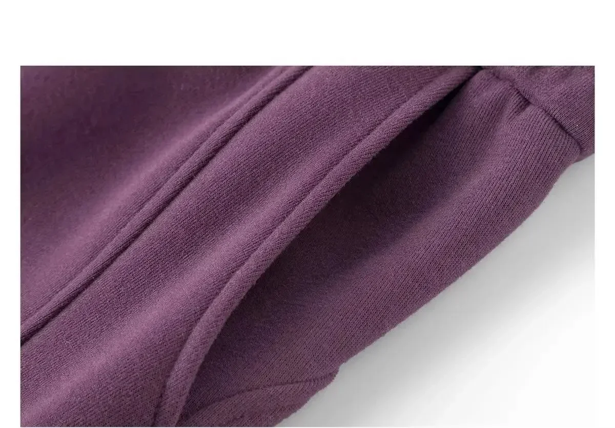 Gerade geschnittene, weit geschnittene Hose in Merlot-Lila, schlankmachend, für Frühling und Herbst, locker fallend, sportliche Jogginghose im koreanischen Stil. – Detail 21