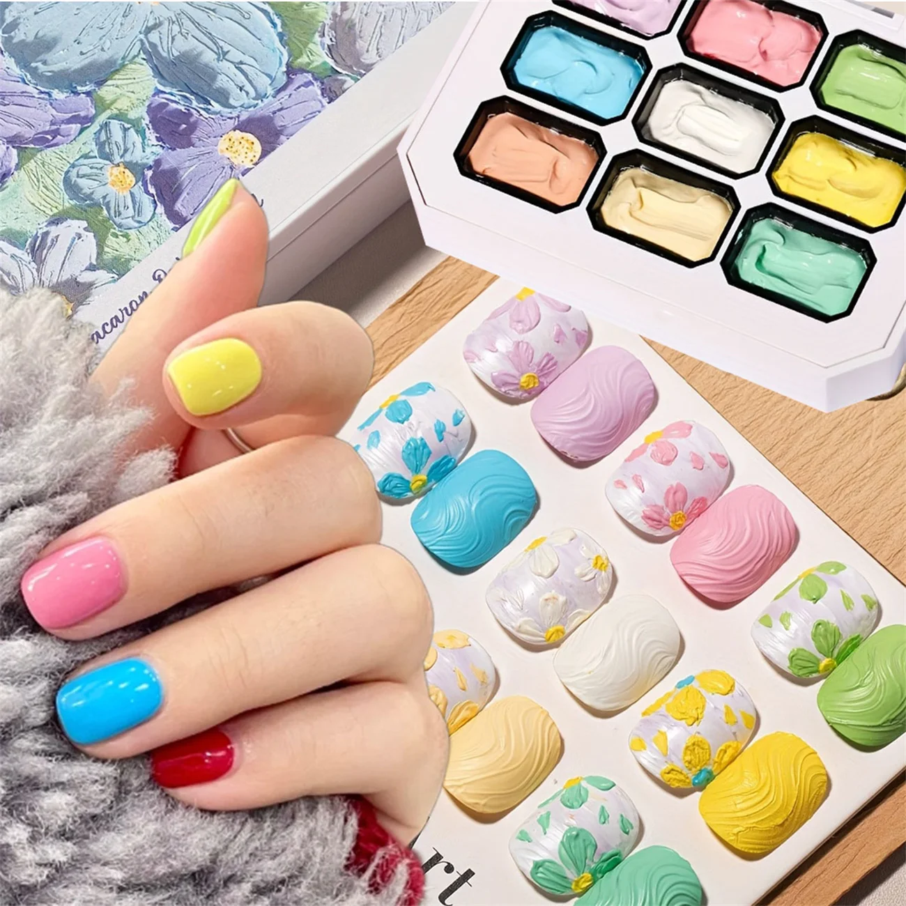 1pc 9-color Makaron solid nail polish popular color patting gel oil painting gel gradual color UV&LED gel nail art creation diy