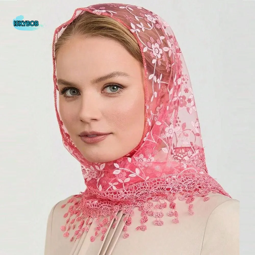 

Floral Printed Lace Triangle Scarf Embroidered Transparent Veil Headband Scarf Accessories Clothes Decoration
