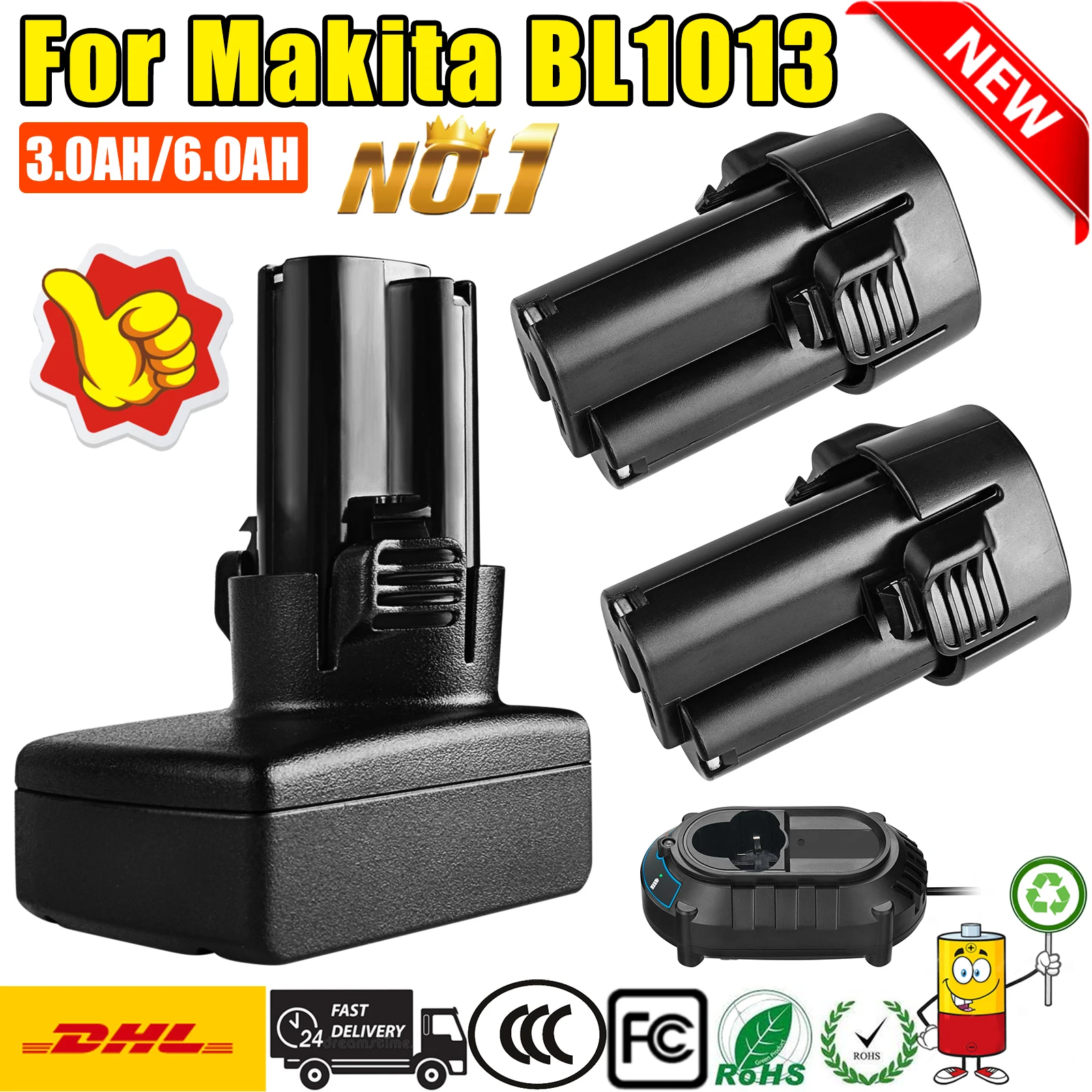 6000MAH For Makita BL1013 Replacement Battery 10.8V 12V BL1014 BL1015 LiIon Replace Accumulators Power Tools Battery +charger