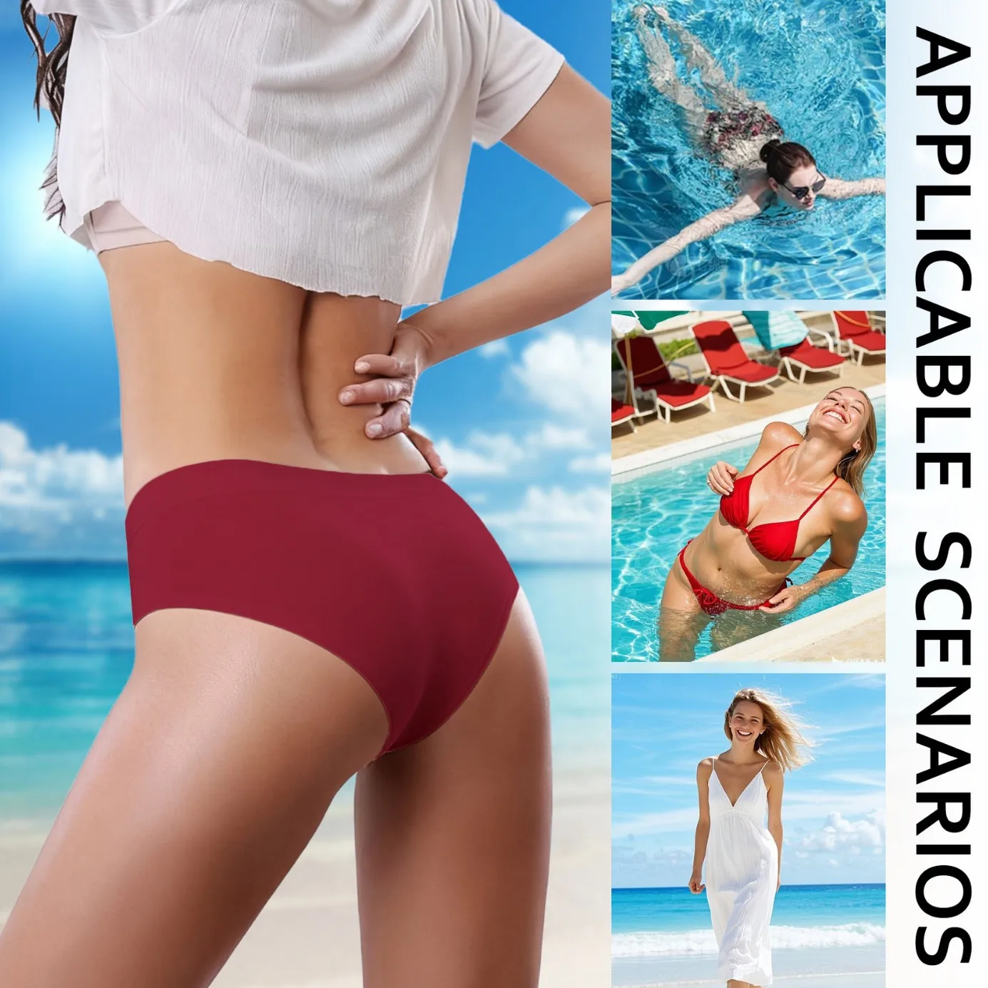 Women 4‑Layer LeakProof Period Swimwear Absorbent Menstrual Swim Bottom Reusable Beach Pool Swimming Period Protective Underwear