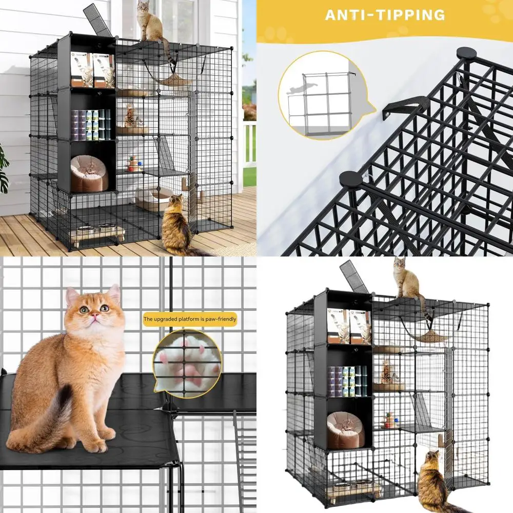 

Multi-Level Indoor Cat Enclosure with Storage, Hammock, and Play Area for 1-4 Cats