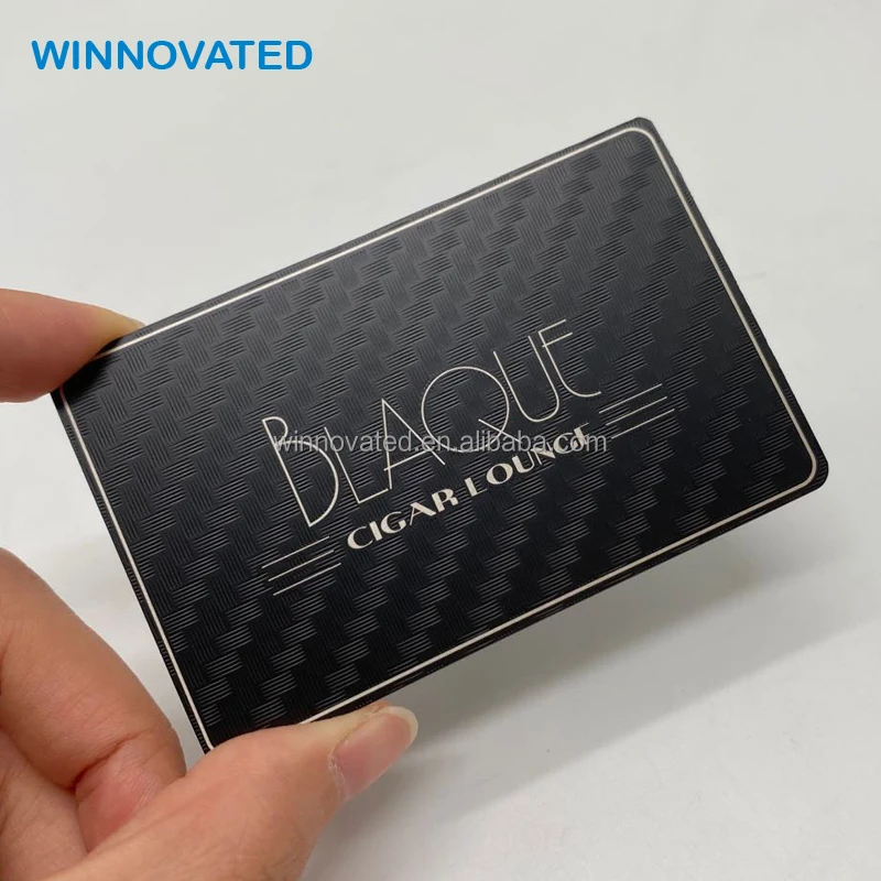 10 0.pieces.CustomHigh End Engraved Carbon Effect Stainless Steel Black Metal Business Card