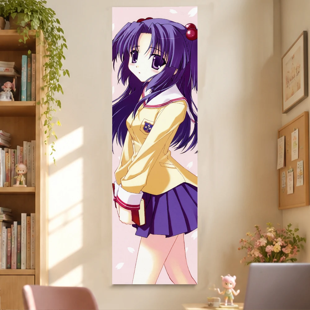 Clannad Kotomi Tapestry Wall Hanging Vertical Purple Hair School Uniform Book Pink Anime Bedroom Dorm Home Decor Fans Gifts