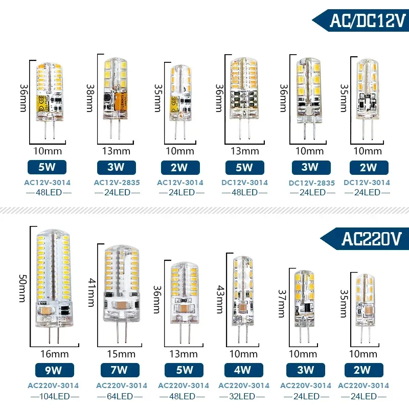 Imagem -02 - Lâmpada de Halogéneo Lâmpada de Natal g4 Led 2w 3w 4w 5w 7w 9w ac dc 12v 220v 10 Peças por Lote