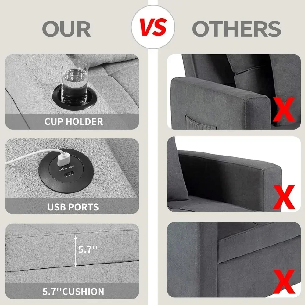 Retro Sofa Bed With Convertible Three In One USB Port Pull-out Bed, Living Room Armchair Bed (light Gray Linen)