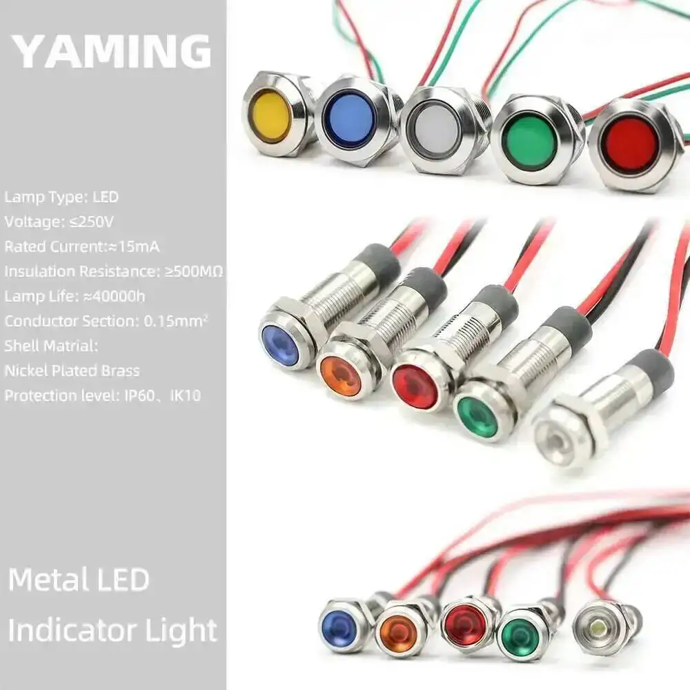 Metal Indicator Light LED 6/8/12/16/19/22mm Single Color Waterproof Illuminate Signal Lamp 3-6V 24V 2220V