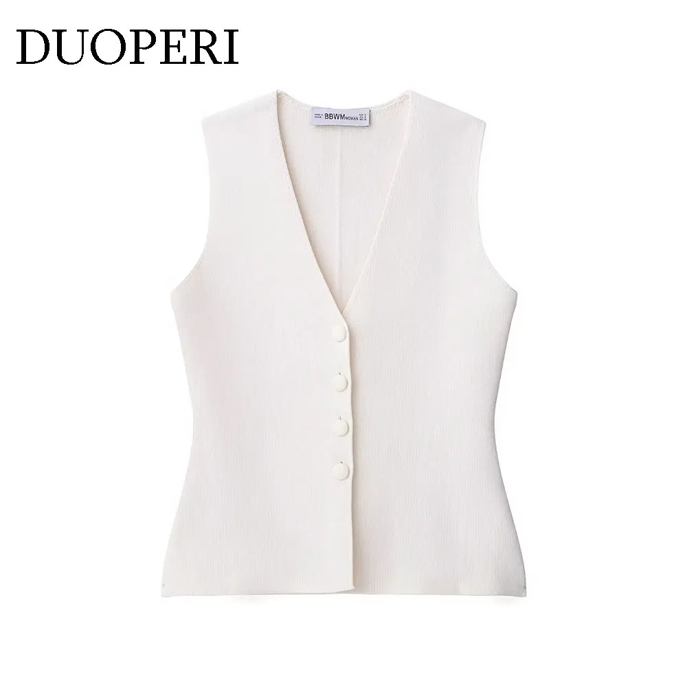 

DUOPERI женский новый белый вязаный свитер жилет с v-образным вырезом без рукавов женский шикарный повседневный женский топ на бретелях