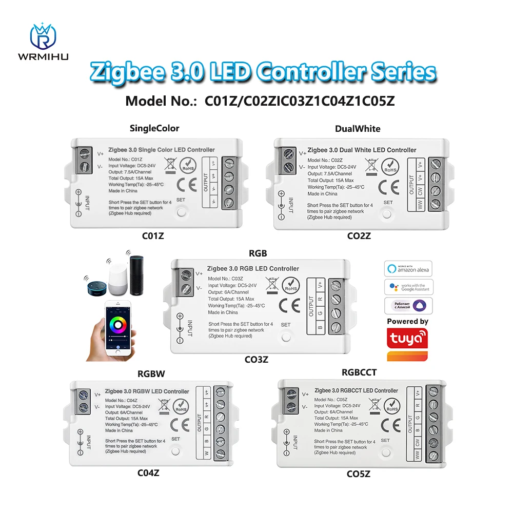 DC5-24V C01Z Zigbee 3.0 Smart Tuya Voice Control LED Controller Dimmer For Single/Dual color RGB RGBW RGBCCT LED Strip Light