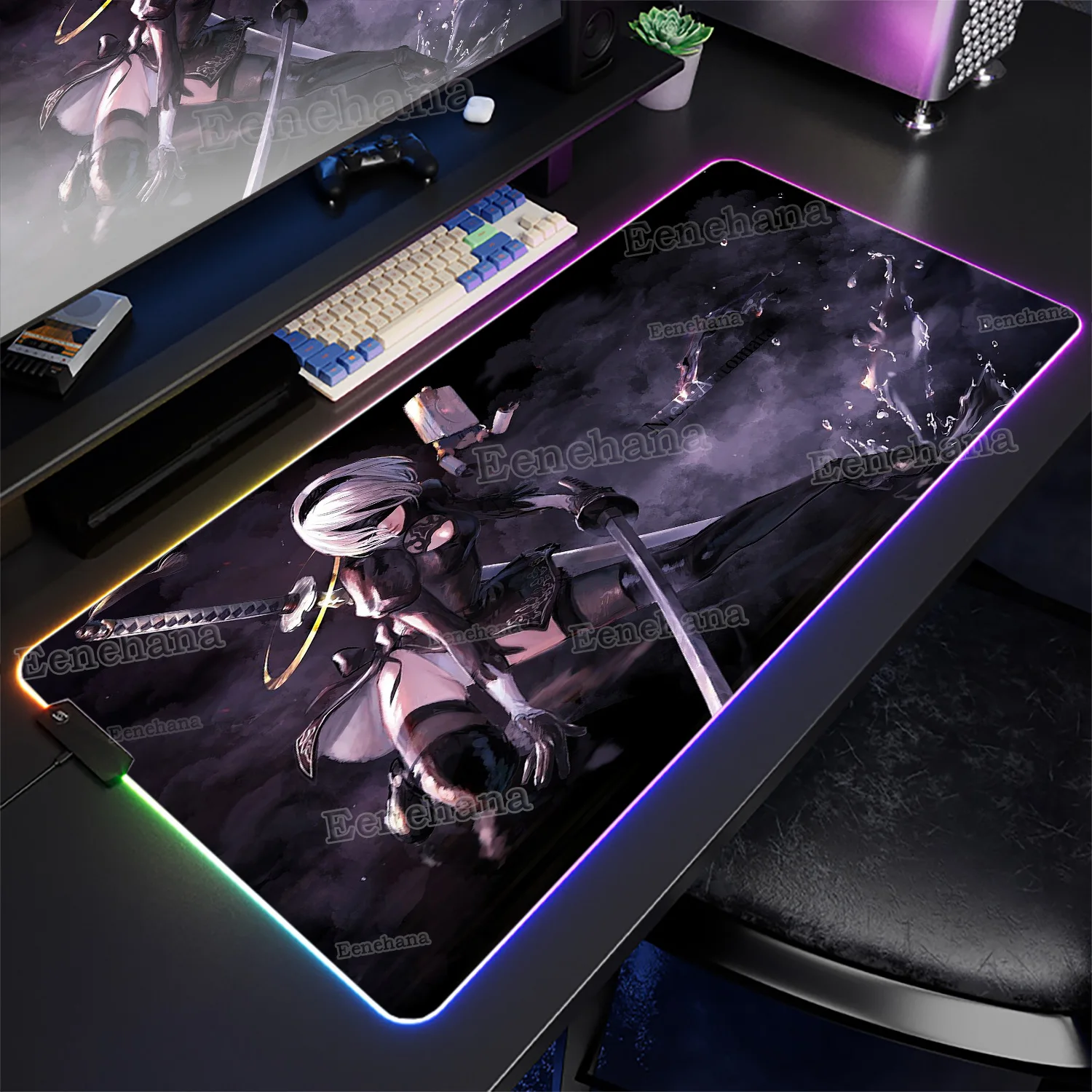 RGB PC الألعاب Nier Automata 2b ماوس الوسادة XXL التلألؤ كول ماوس الخلفية ألعاب كبيرة حصيرة مكتبية LED لوحة المفاتيح ضوء السجاد