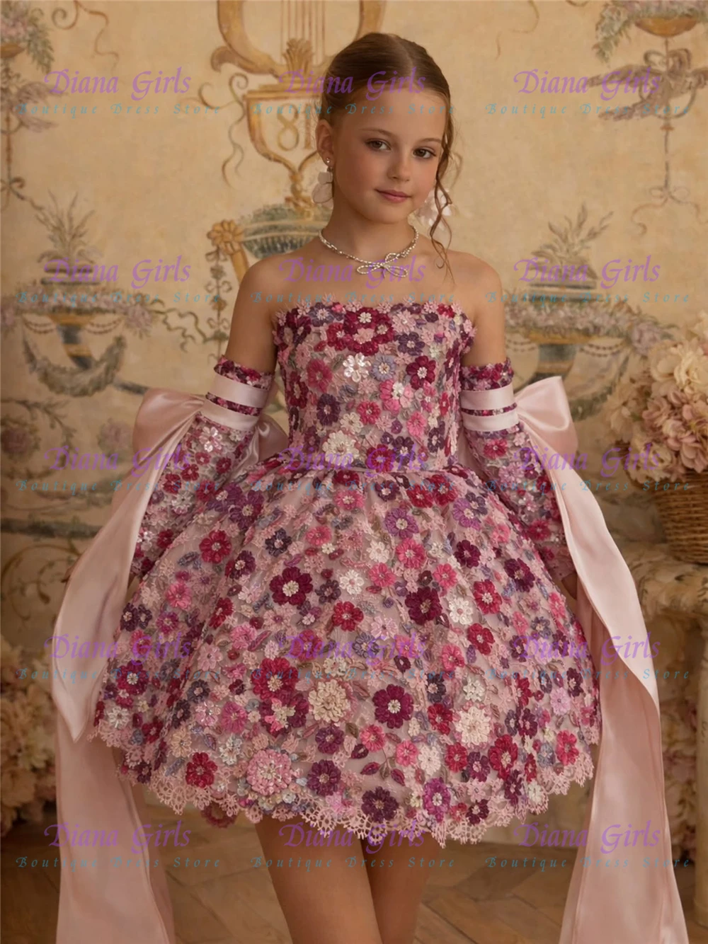 New Gorgeous Flower Girl Dress Fluffy Quality Flowers Appliqué For Little Girls Wedding Birthday Party Evening Gown Customise