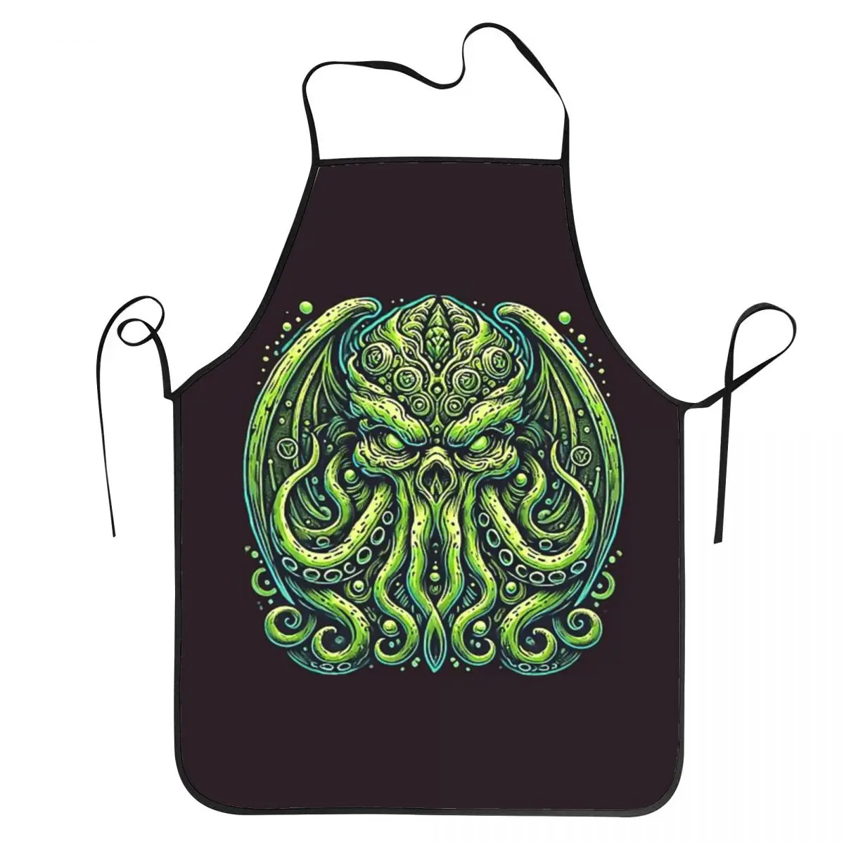 Green Cthulhu Octopus With Tentacles And Teeth Aprons Chef Cuisine Tablier Bib Kitchen Cleaning Pinafore for Women Men Gardening