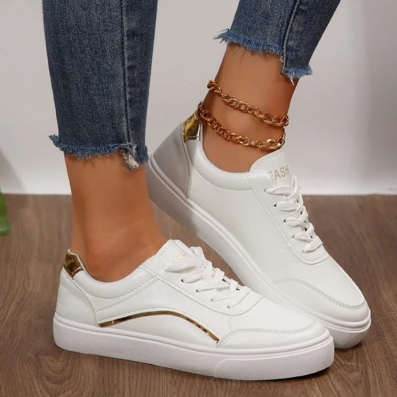 Women's White Shoes Spring Autumn Outdoor Flat Casual Sports Shoes Men New EVA Sole Lace Up Round Toe Fashionable Office Shoes