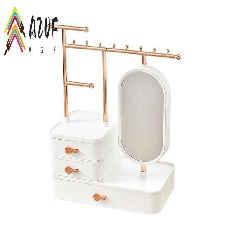 

A20F-органайзер для шкатулки с зеркалом и ящиком, шкатулка для хранения ювелирных изделий для серег, браслетов, ожерелий, аксессуаров для волос