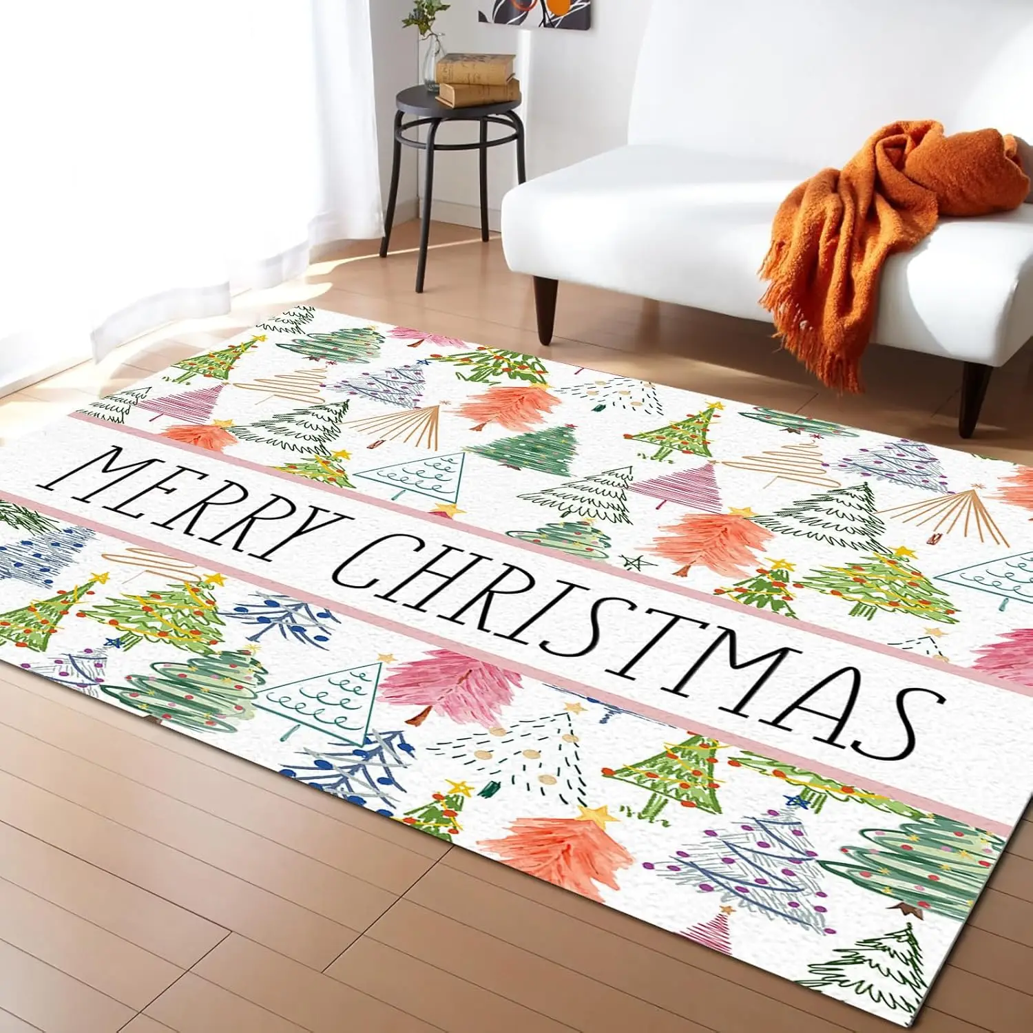 Christmas Red Ribbon Bell Carpet Living Room Kitchen Bathroom Home Decor Non-slip Door Mat Floor Mat For Kids Teen New Year Gift