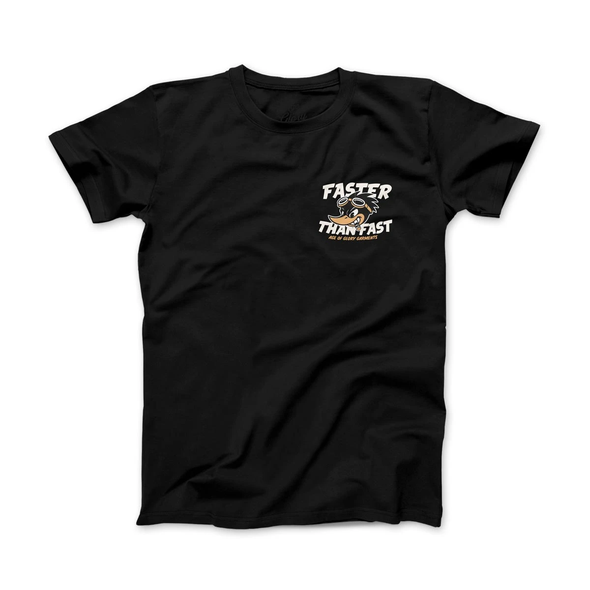 Vintage Cartoon Crow Rider with Goggles & Faster‑Than‑Fast Slogan Graphic Tee Cotton Mens Womens T-Shirt Outdoor Casual Top