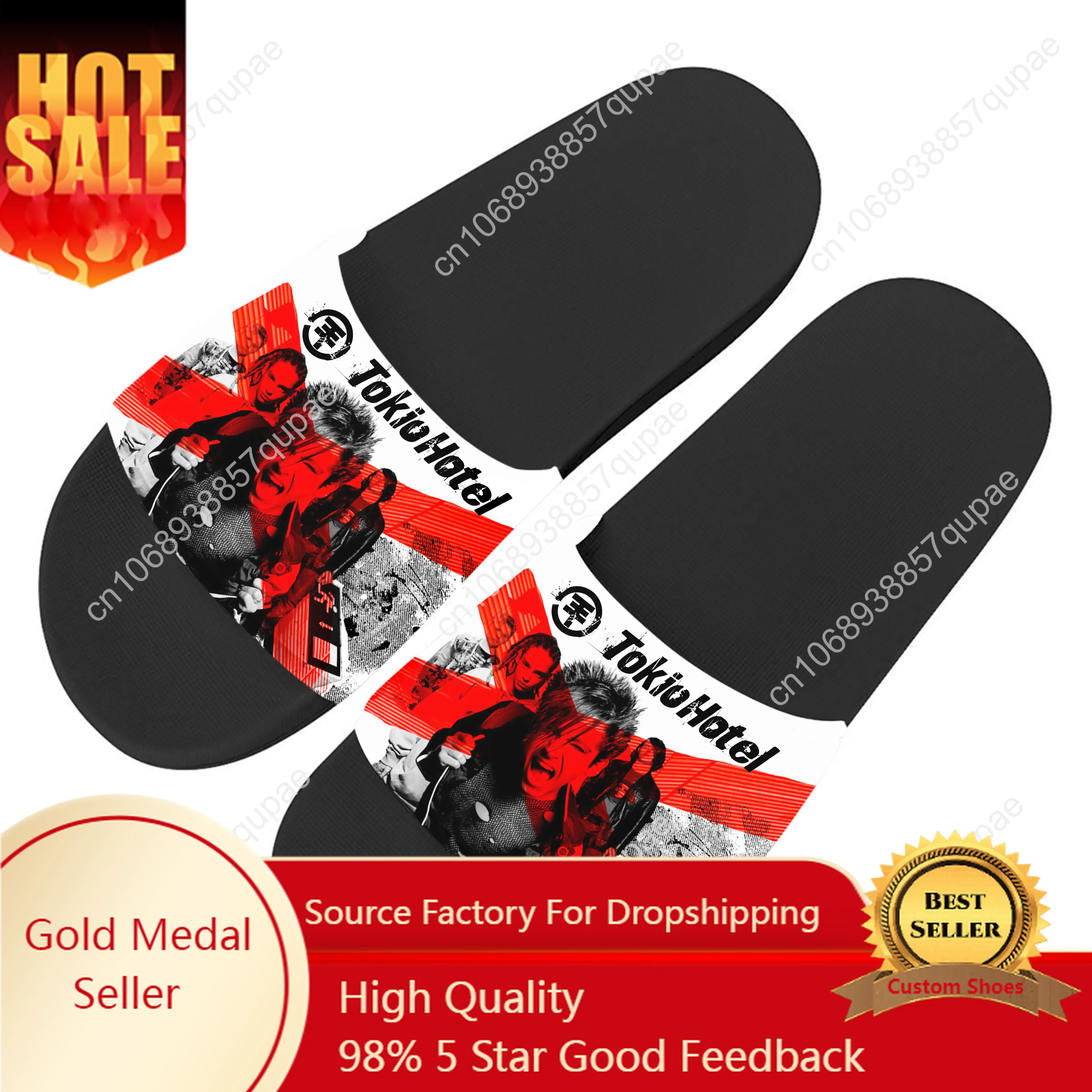 

Tokio Hotel Slippers Home Water Shoe Germany Rock Band Men Women Teenagers Beach Pool Sandals High Quality Custom Summer Slipper