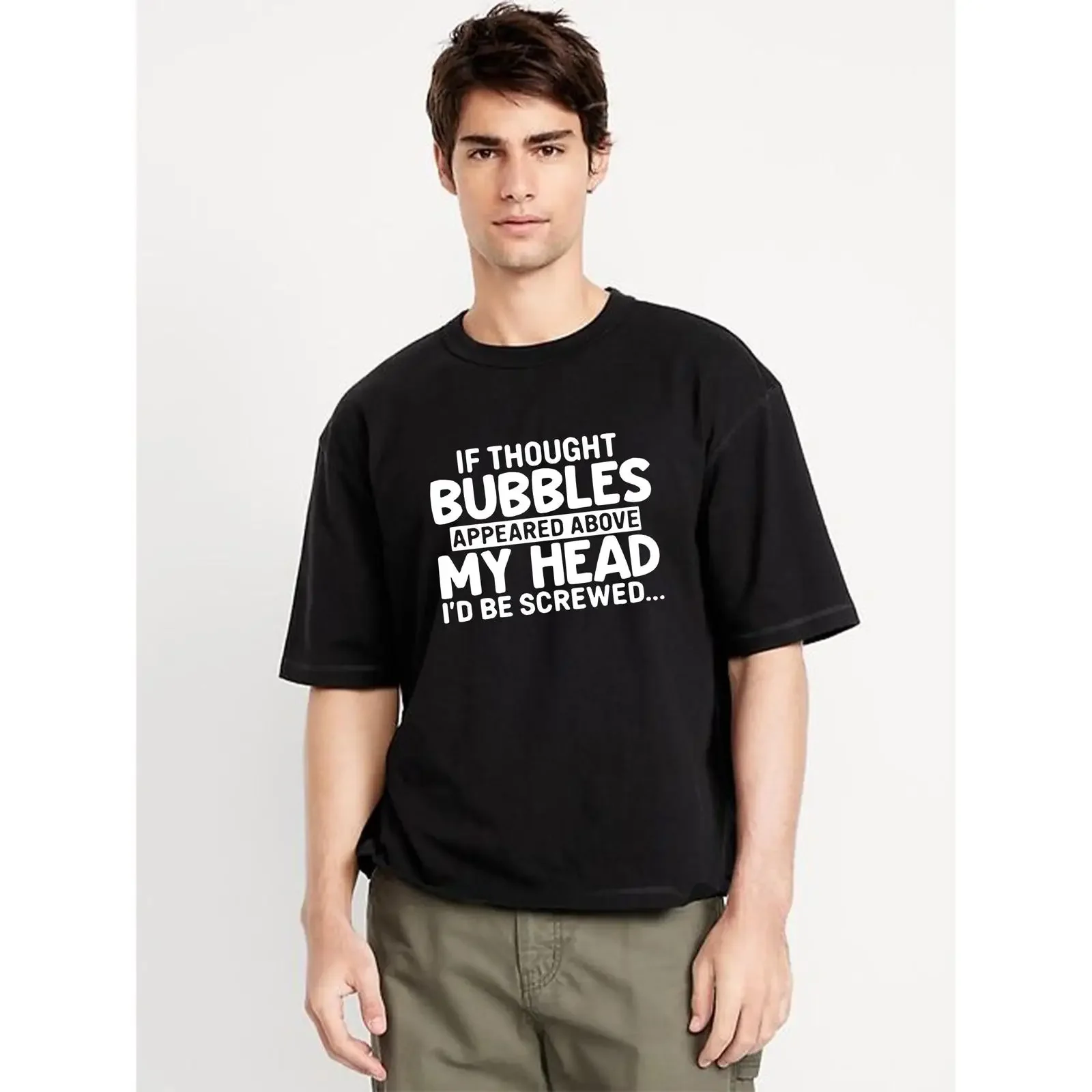 If Thought Bubbles Appeared Above My Head T Shirt Funny Sarcastic Navy Blue Cotton XL vintage Washed Casual Stretched