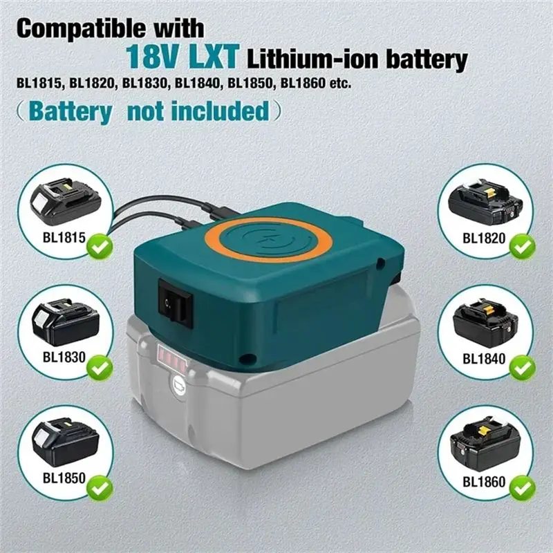 Superior Wireless Cell Phone Lithium Battery Adapter For 18V Battery With USB-C 2.1A Fast Charges